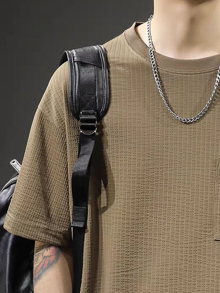 Men Striped Round Neck Cotton Oversized T-shirt