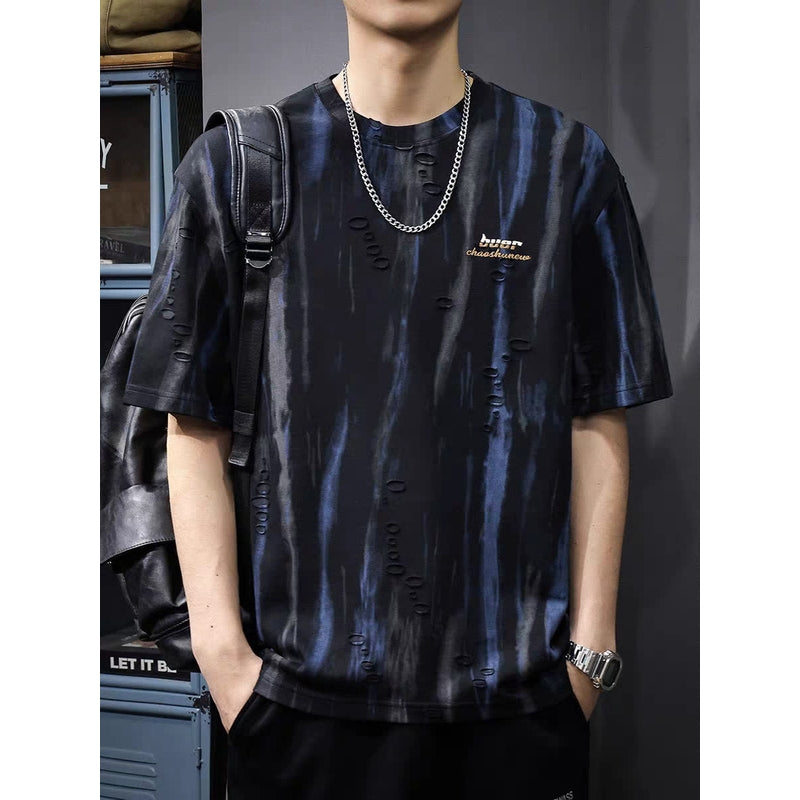 Men Abstract Printed Round Neck Cotton Oversized T-shirt