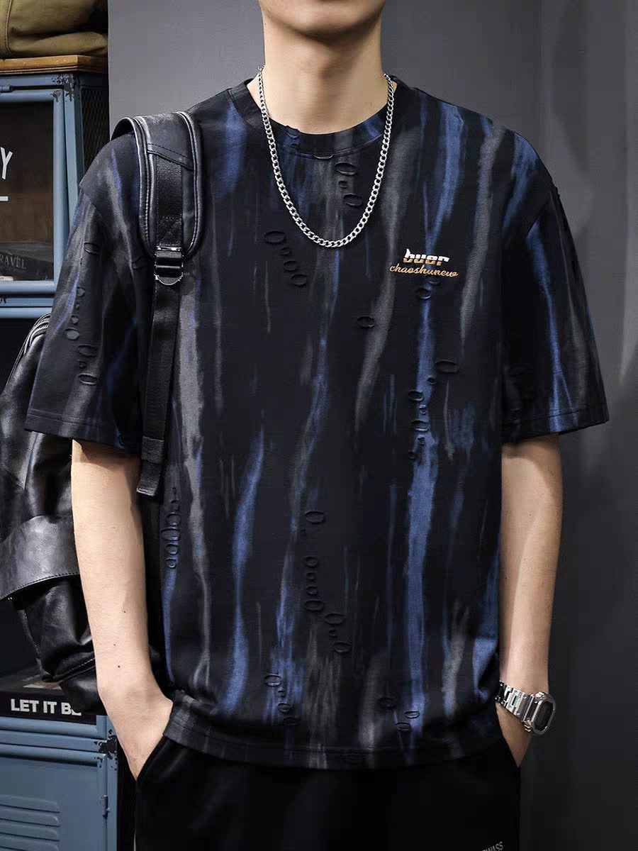 Men Abstract Printed Round Neck Cotton Oversized T-shirt