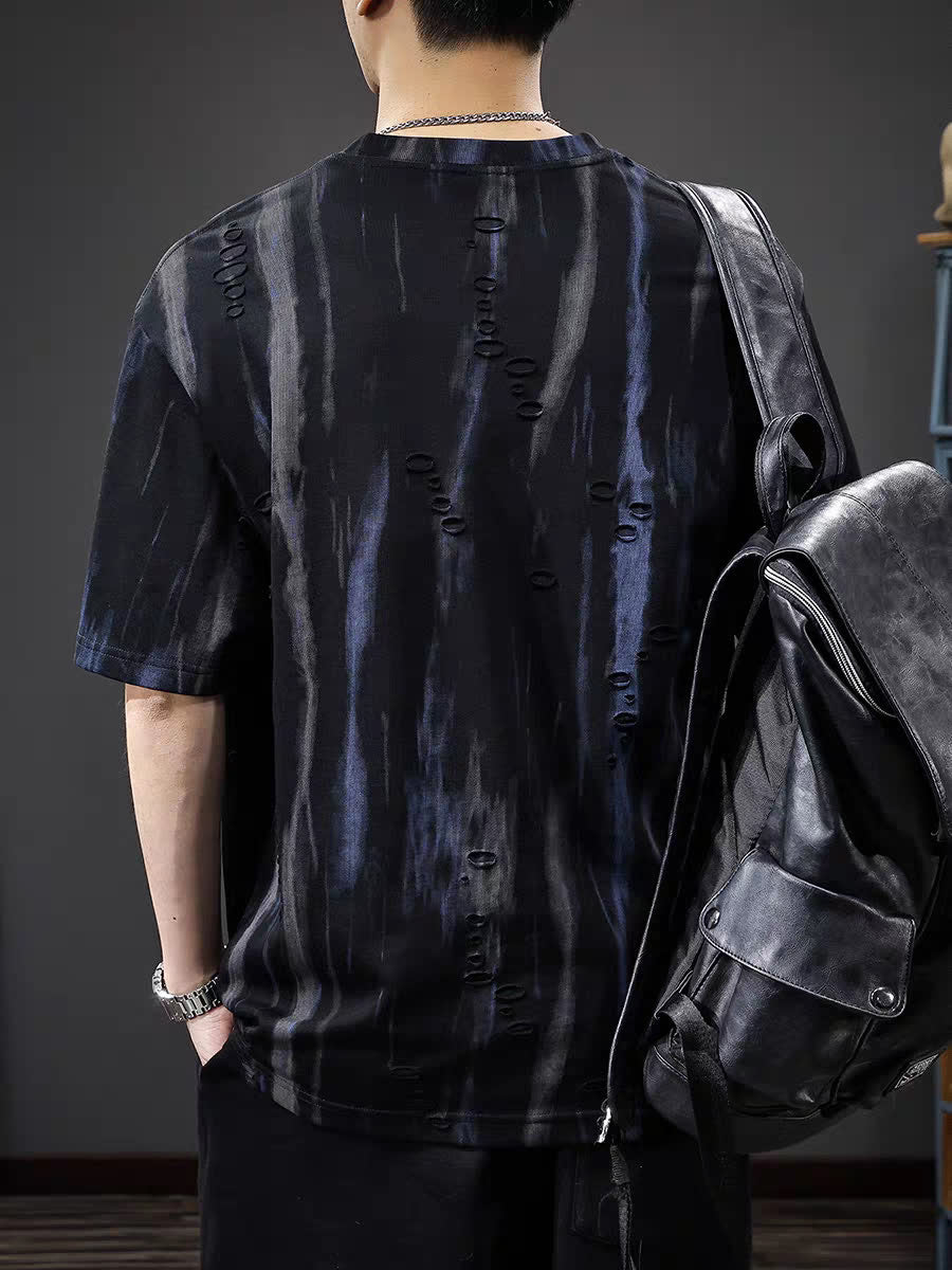 Men Abstract Printed Round Neck Cotton Oversized T-shirt