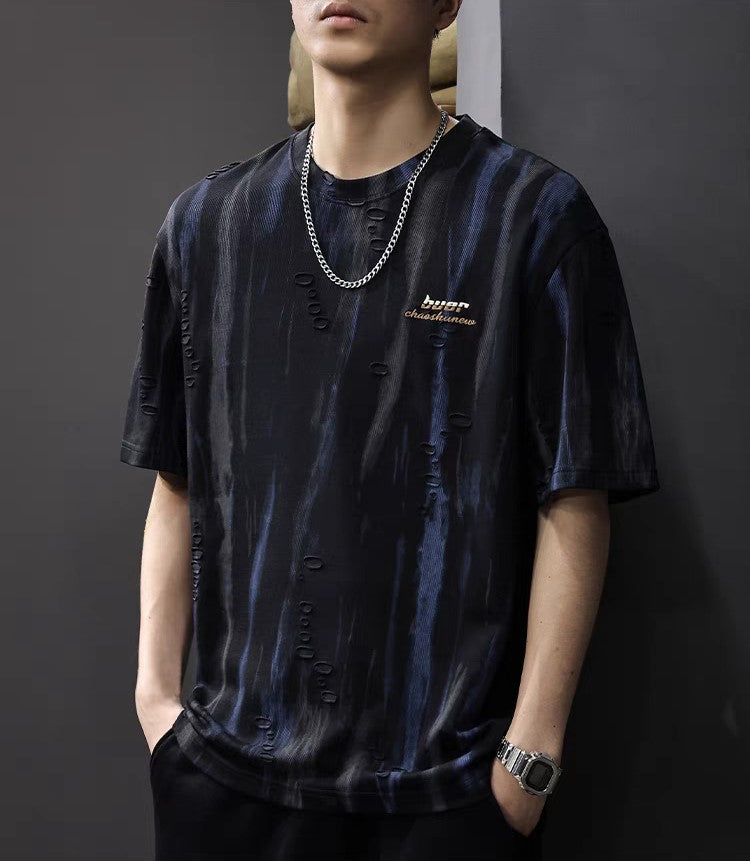 Men Abstract Printed Round Neck Cotton Oversized T-shirt