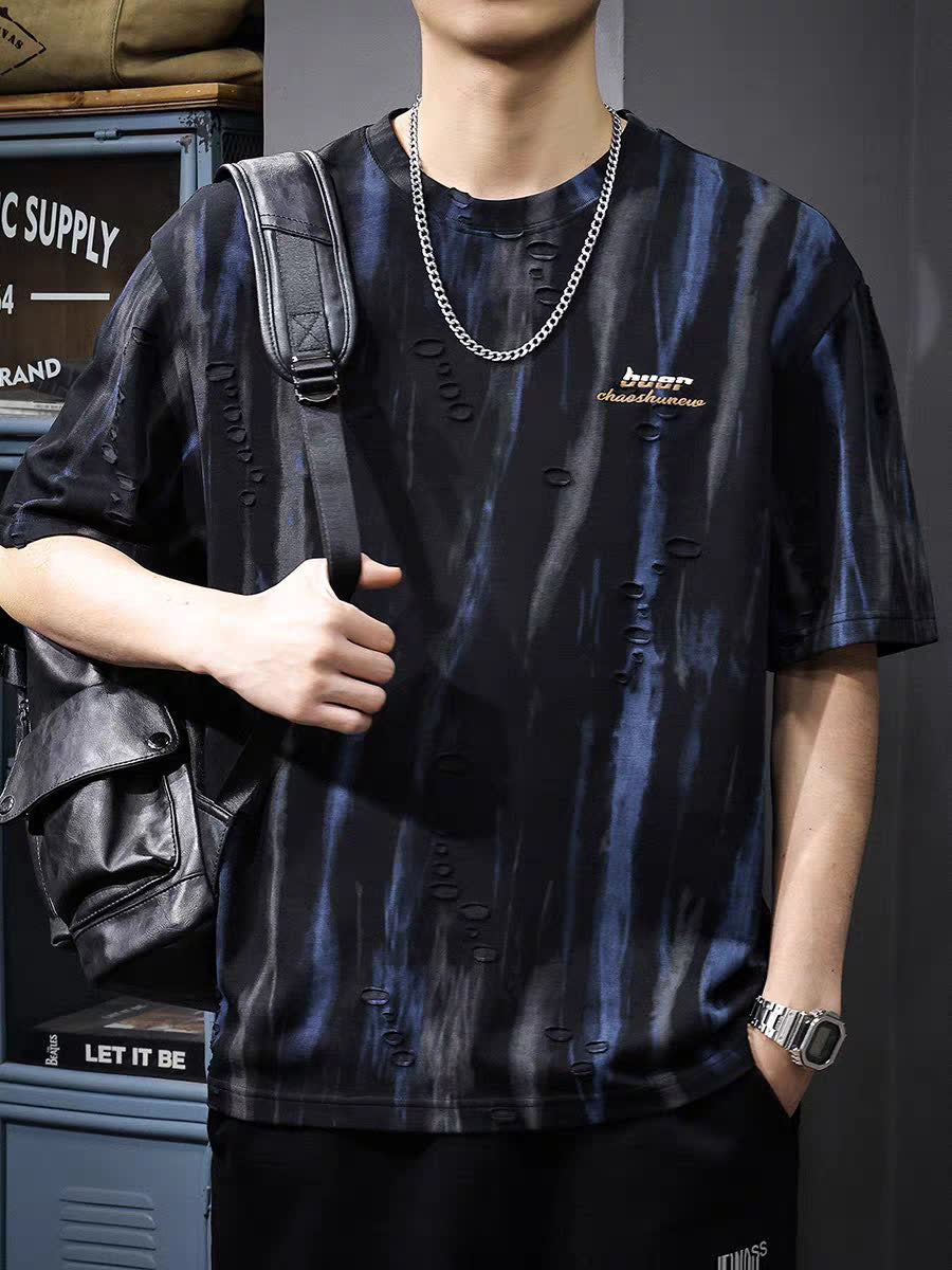 Men Abstract Printed Round Neck Cotton Oversized T-shirt