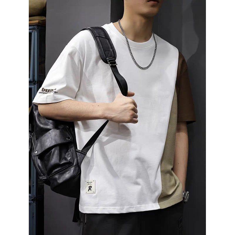 Men Colourblocked Round Neck Cotton Oversized T-shirt