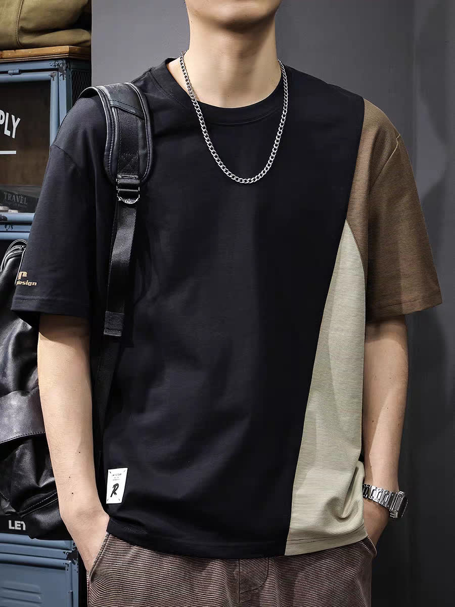 Men Colourblocked Round Neck Cotton Oversized T-shirt