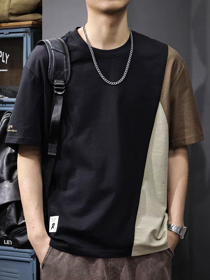 Men Colourblocked Round Neck Cotton Oversized T-shirt