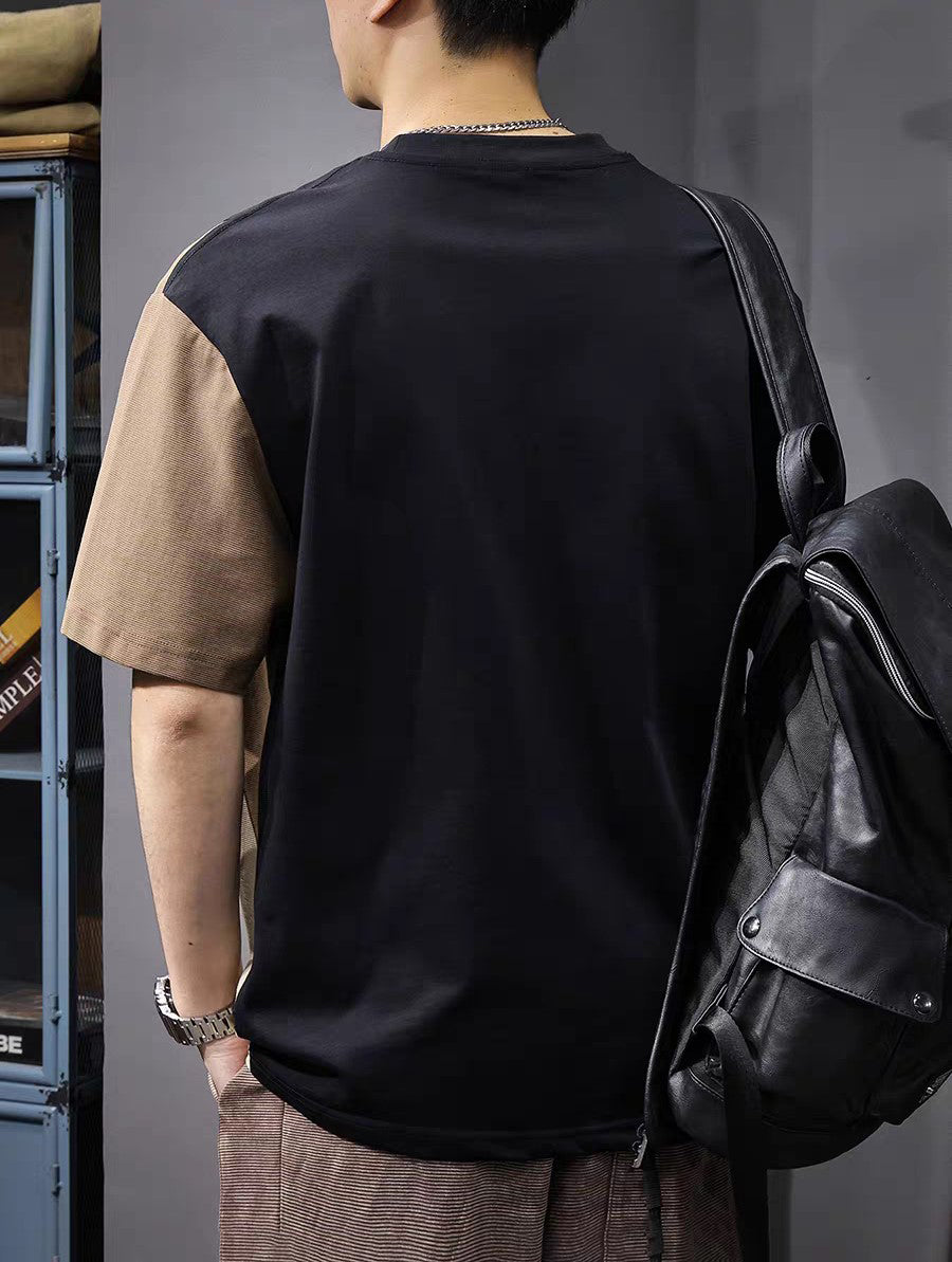 Men Colourblocked Round Neck Cotton Oversized T-shirt