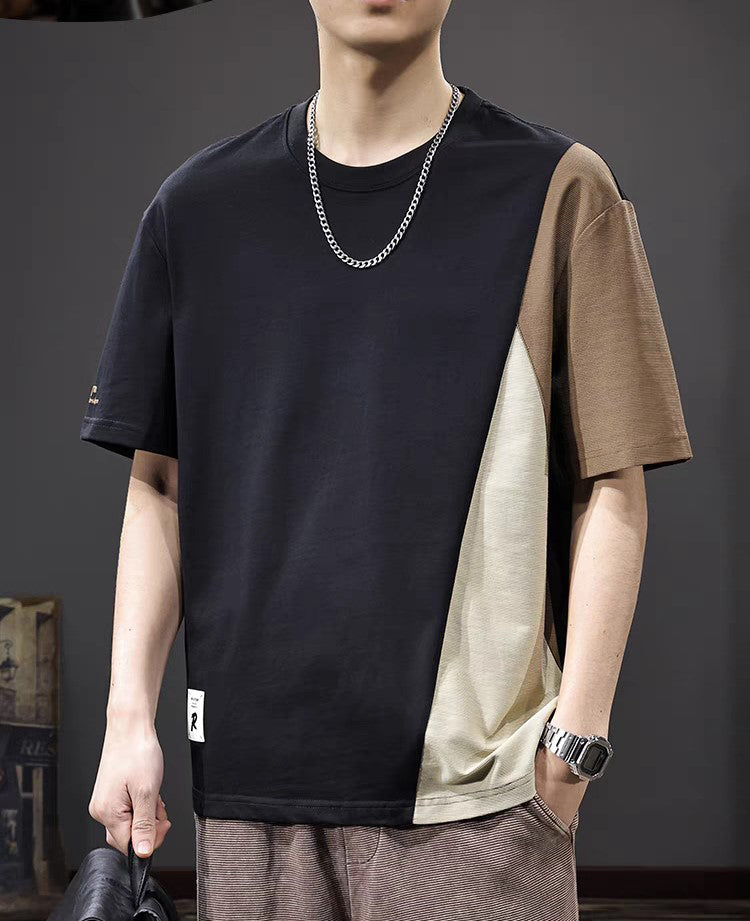 Men Colourblocked Round Neck Cotton Oversized T-shirt