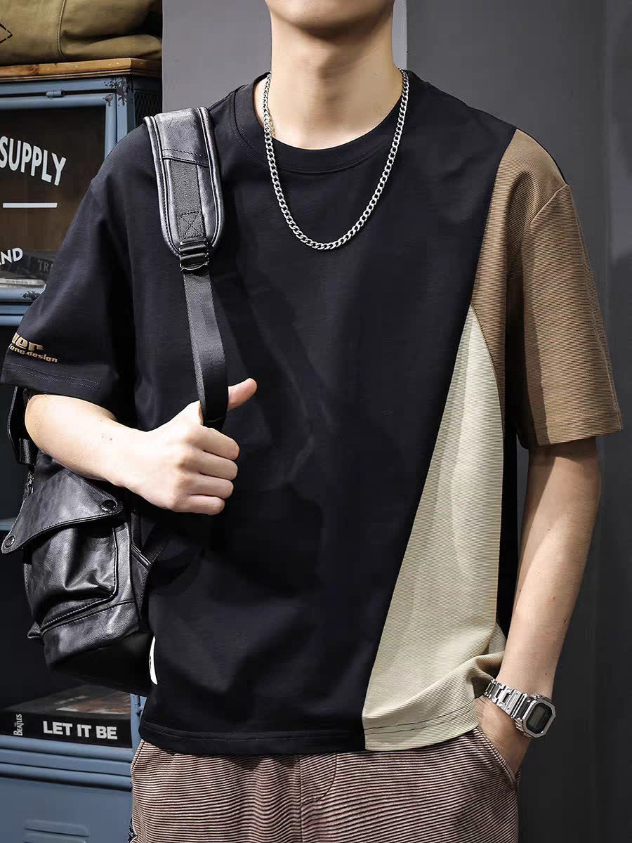 Men Colourblocked Round Neck Cotton Oversized T-shirt