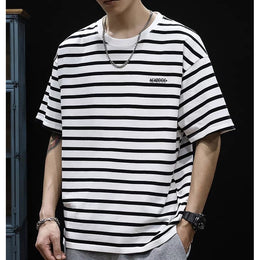 Men Striped Round Neck Oversized T-shirt