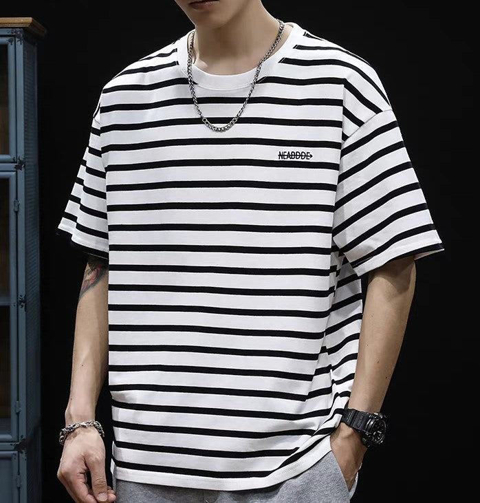 Men Striped Round Neck Oversized T-shirt