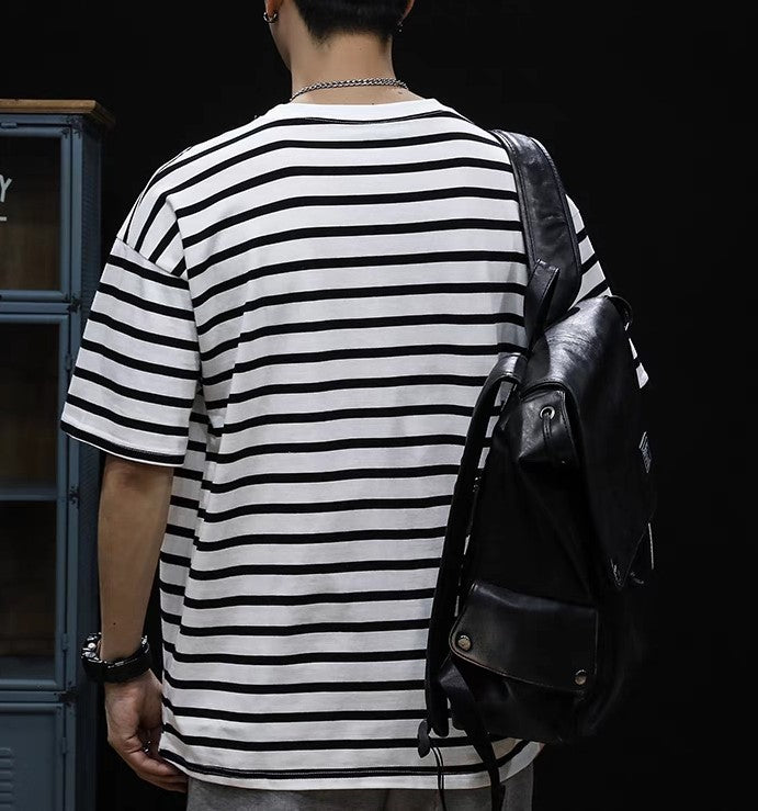 Men Striped Round Neck Oversized T-shirt