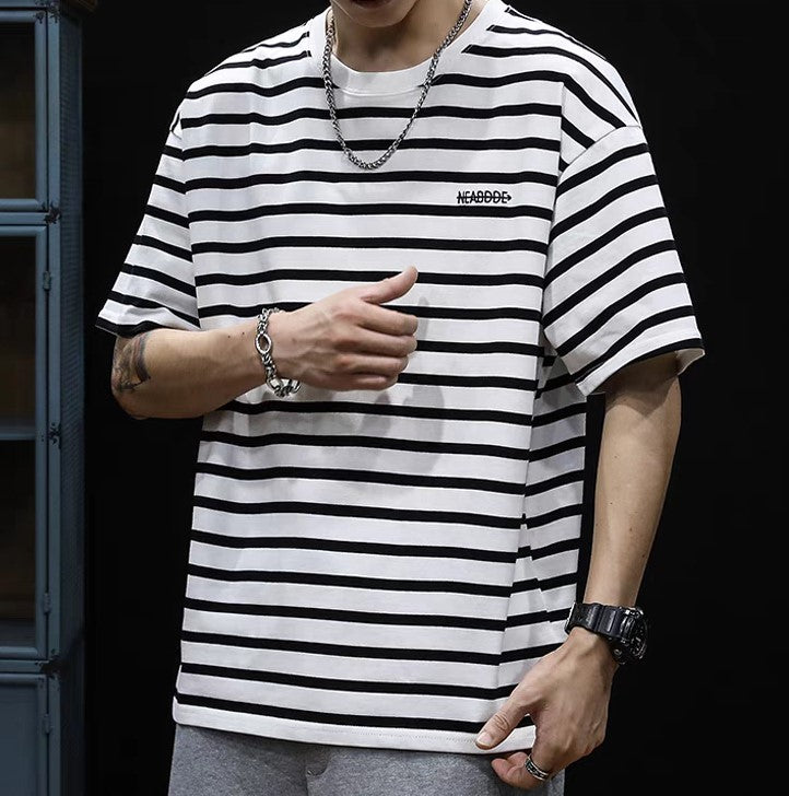 Men Striped Round Neck Oversized T-shirt