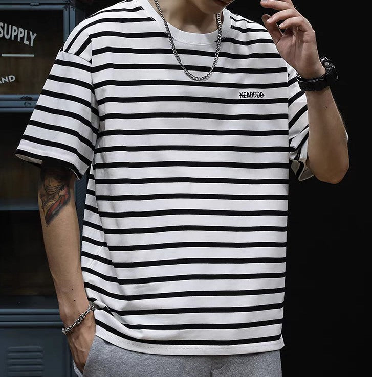 Men Striped Round Neck Oversized T-shirt