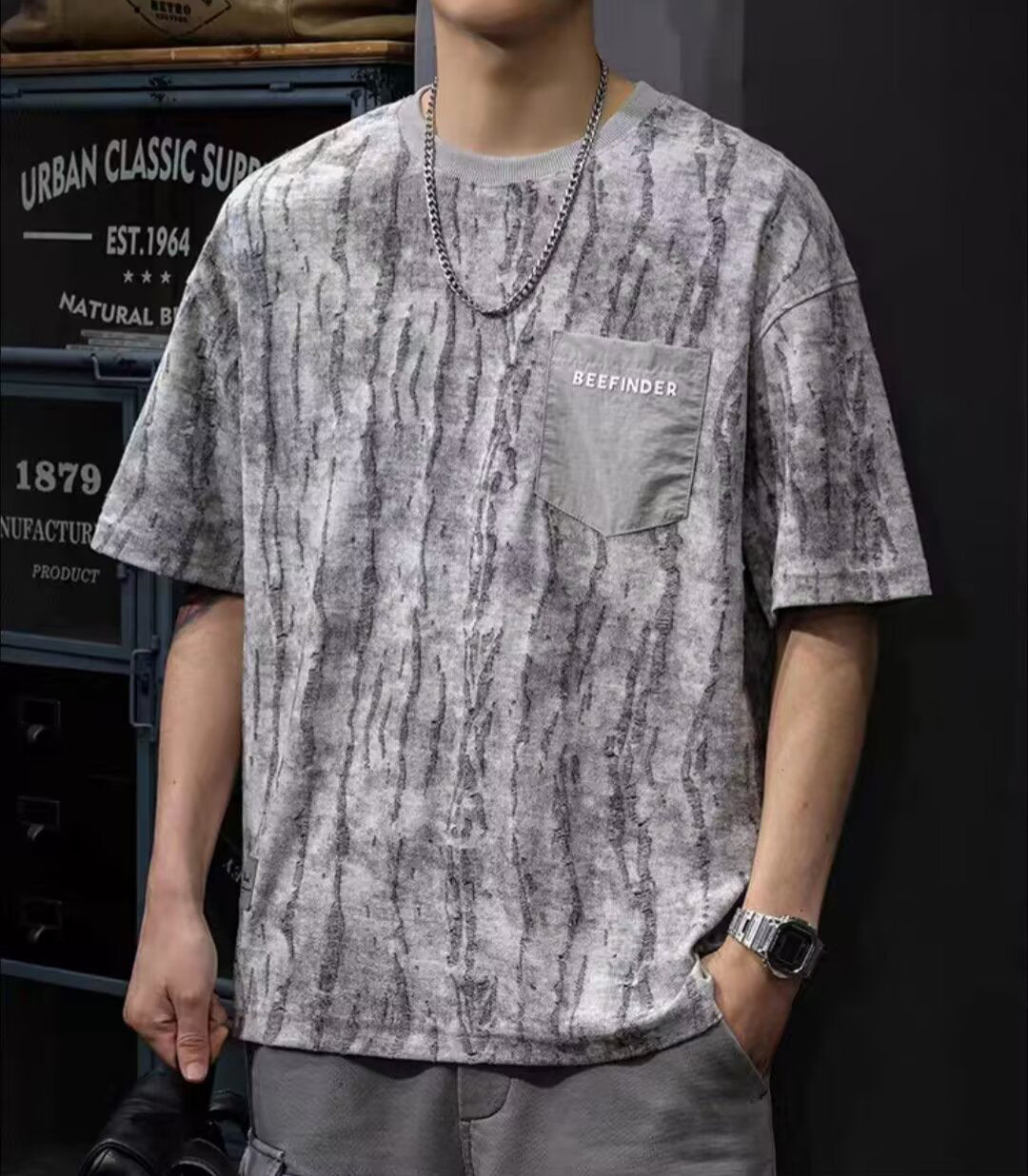 Men Abstract Printed Round Neck Oversized T-shirt
