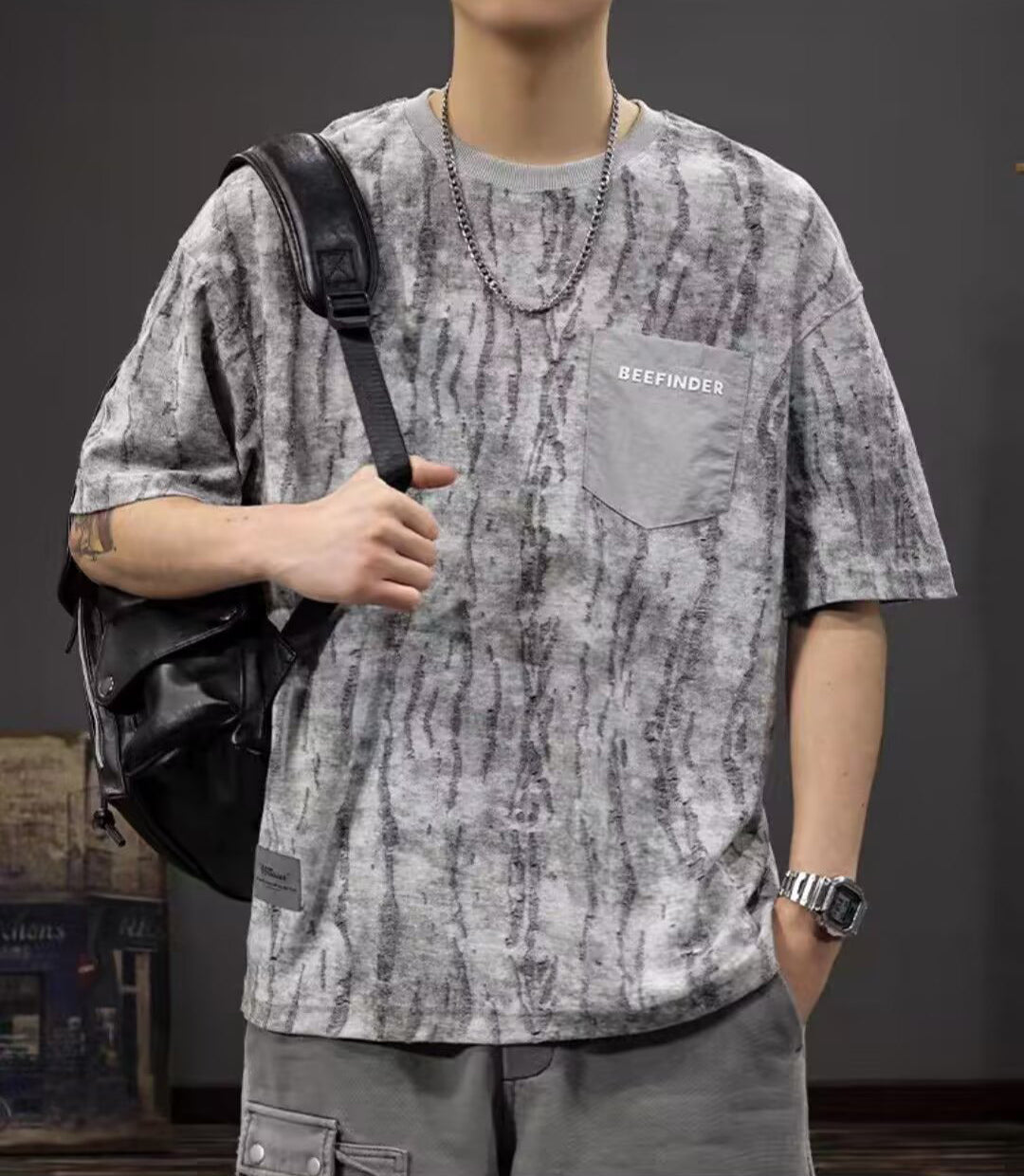 Men Abstract Printed Round Neck Oversized T-shirt