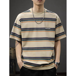 Men Striped Round Neck Oversized T-shirt