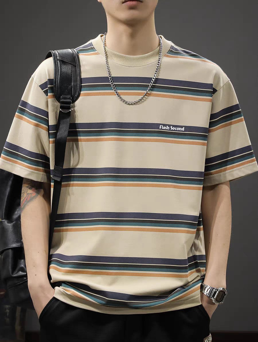 Men Striped Round Neck Oversized T-shirt