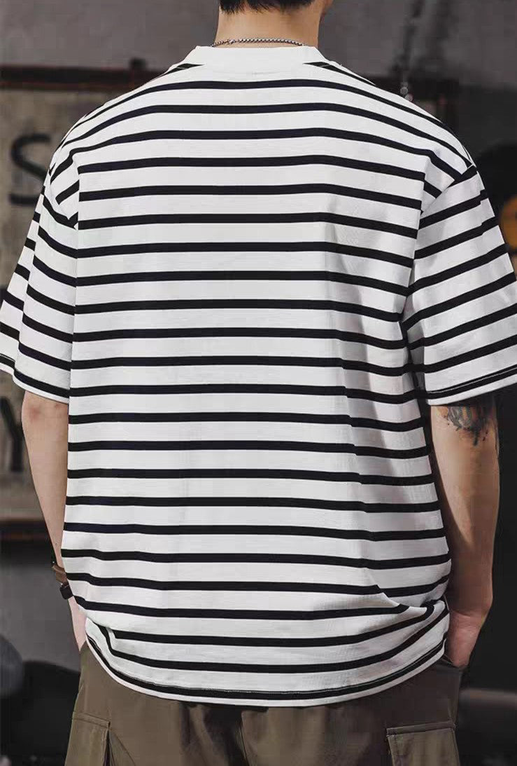 Men Striped Round Neck Oversized T-shirt