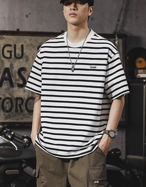 Men Striped Round Neck Oversized T-shirt
