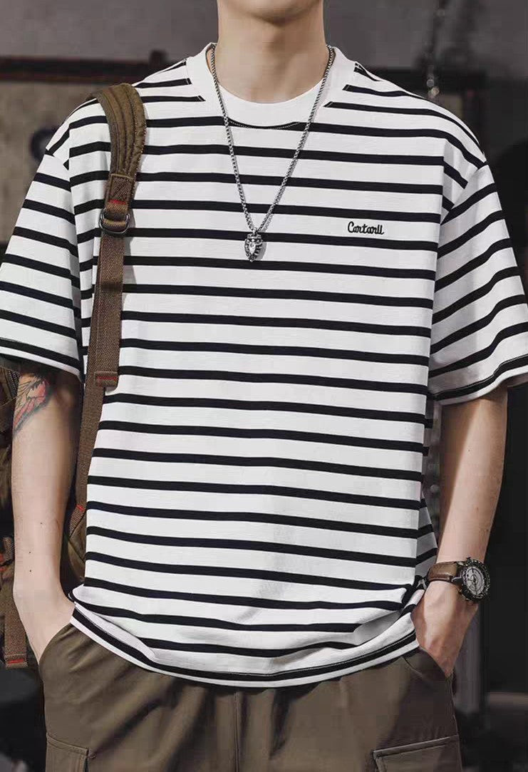 Men Striped Round Neck Oversized T-shirt