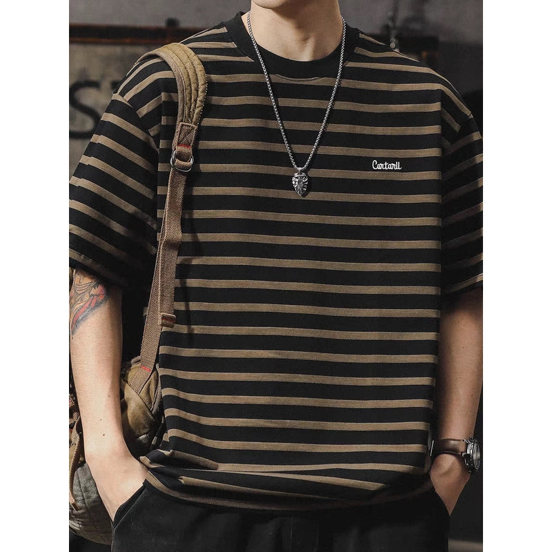 Men Striped Round Neck Oversized T-shirt