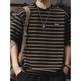 Men Striped Round Neck Oversized T-shirt