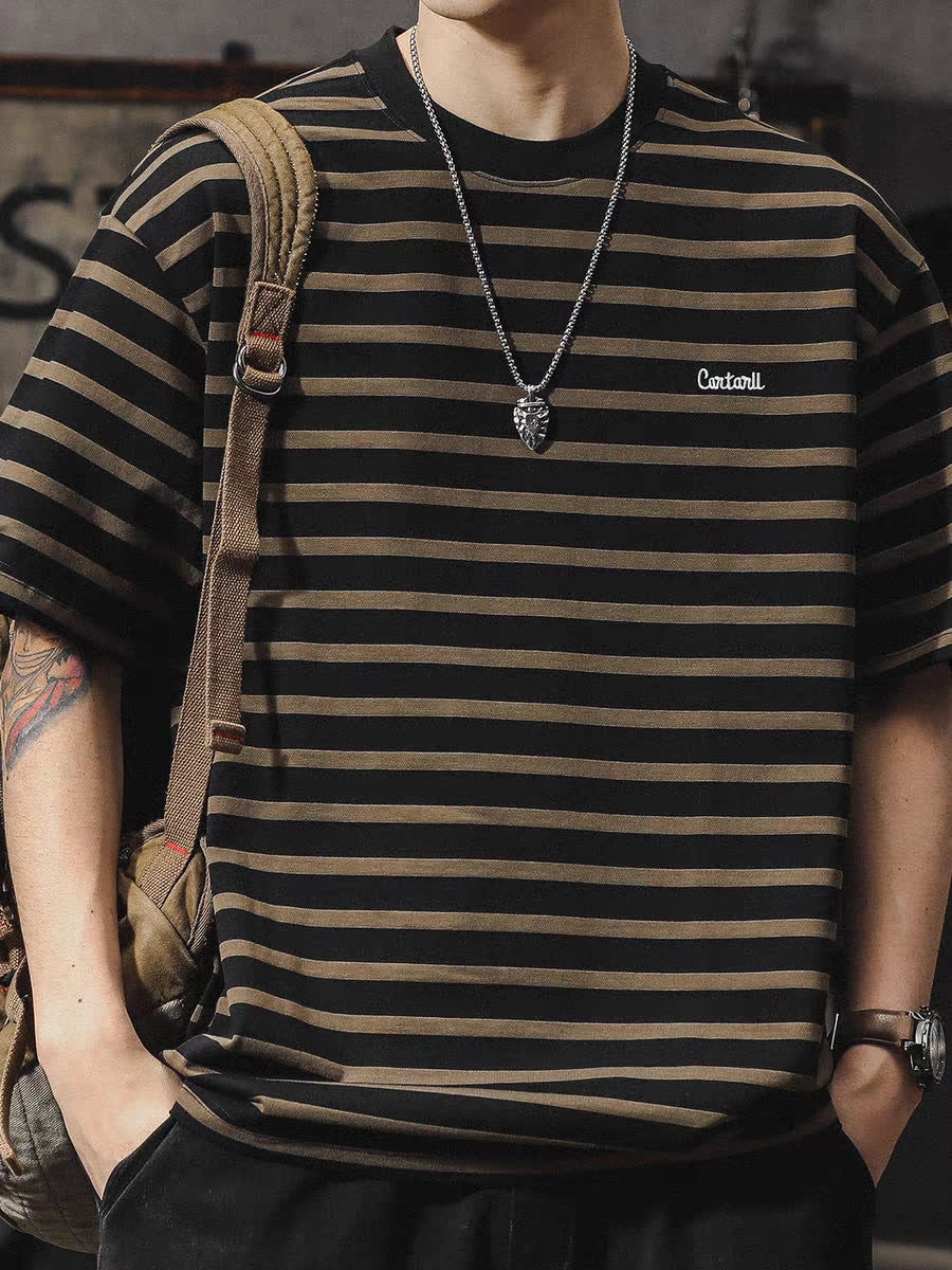 Men Striped Round Neck Oversized T-shirt