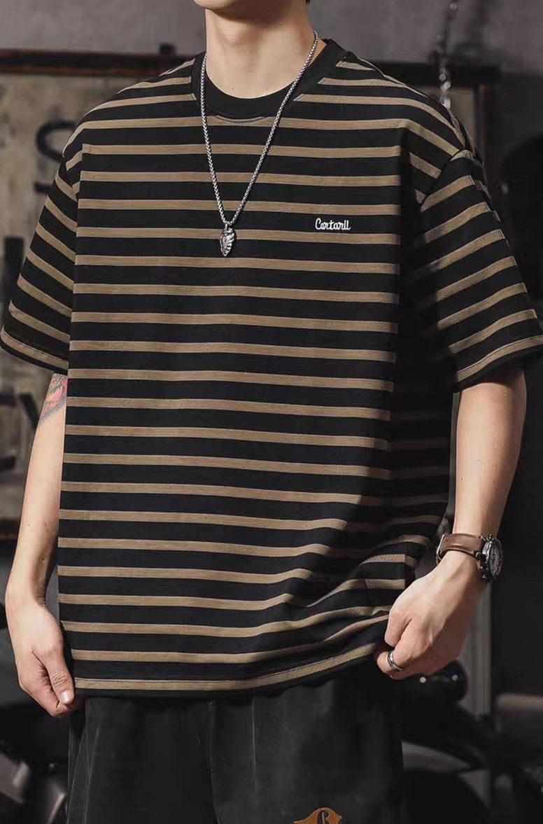 Men Striped Round Neck Oversized T-shirt