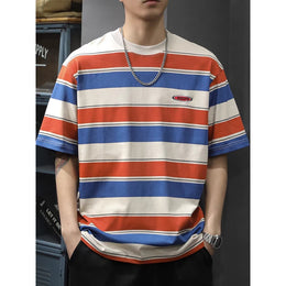 Men Striped Round Neck Oversized T-shirt
