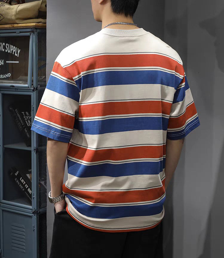 Men Striped Round Neck Oversized T-shirt