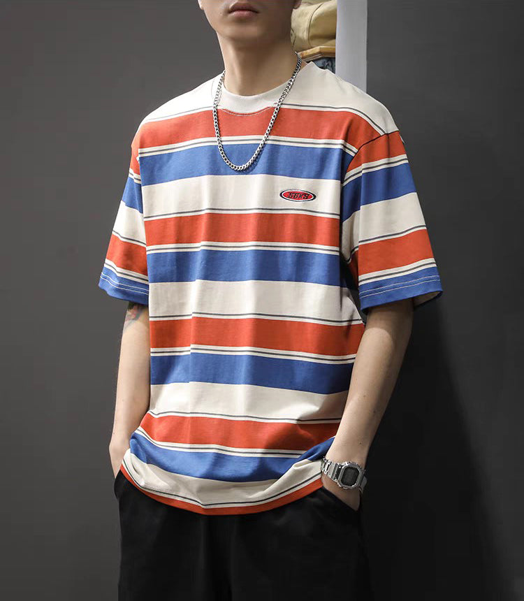 Men Striped Round Neck Oversized T-shirt