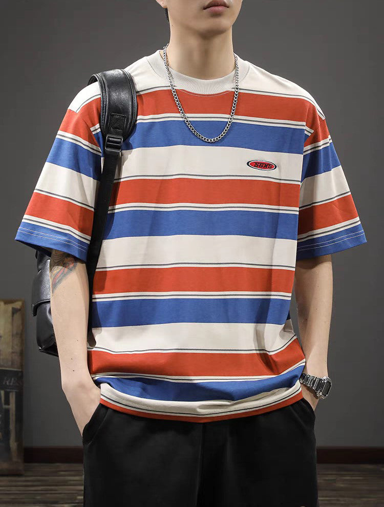 Men Striped Round Neck Oversized T-shirt