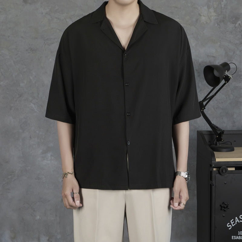 Men Solid Cuban Collar Casual Shirt
