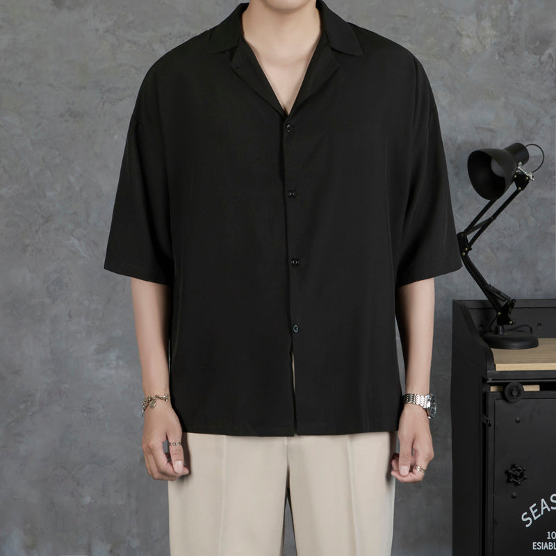 Men Solid Cuban Collar Casual Shirt