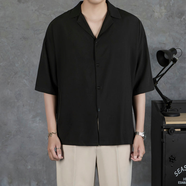 Men Solid Cuban Collar Casual Shirt