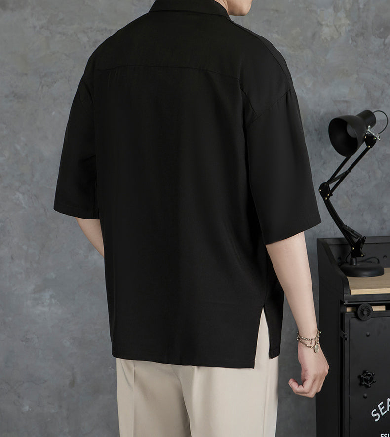 Men Solid Cuban Collar Casual Shirt