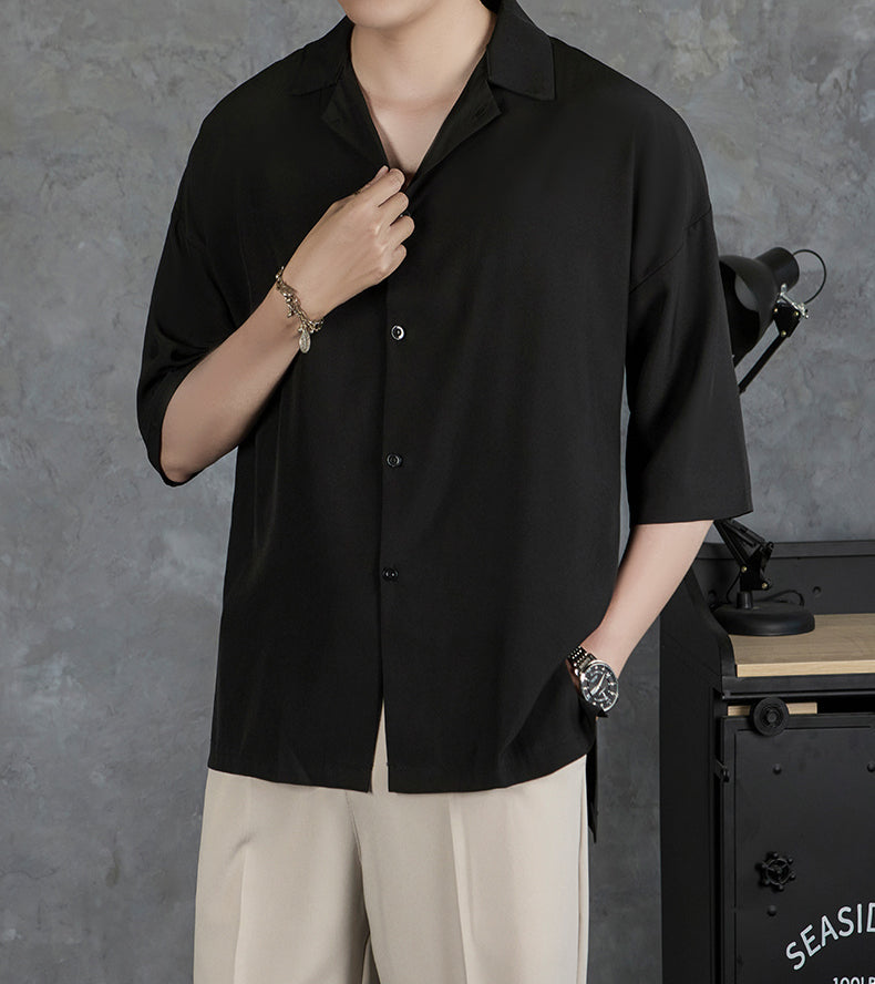 Men Solid Cuban Collar Casual Shirt