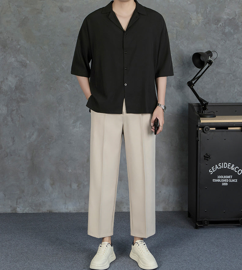 Men Solid Cuban Collar Casual Shirt