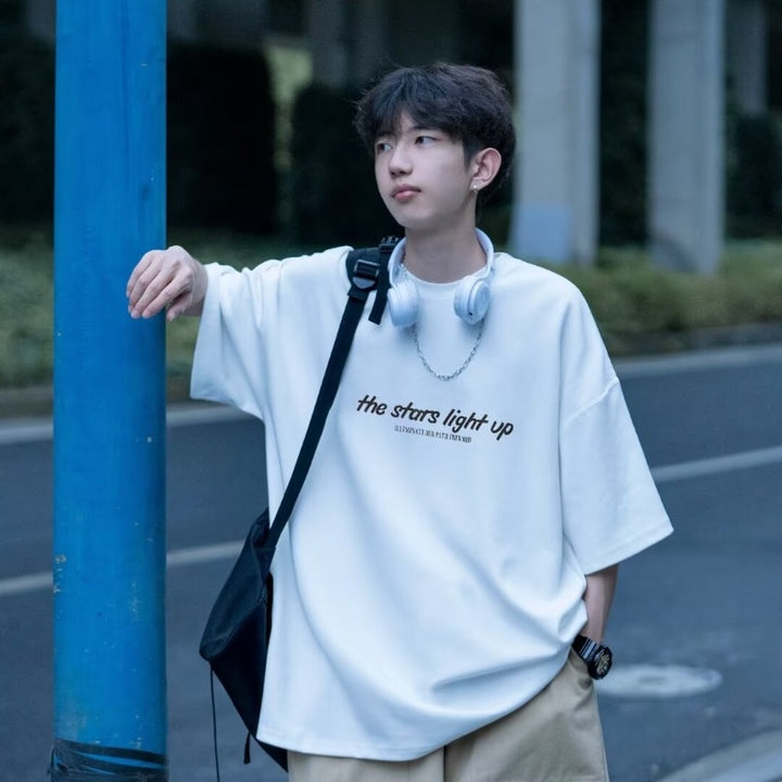 Oversized Typography Printed Round Neck T-shirt