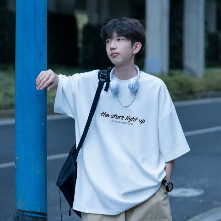 Oversized Typography Printed Round Neck T-shirt