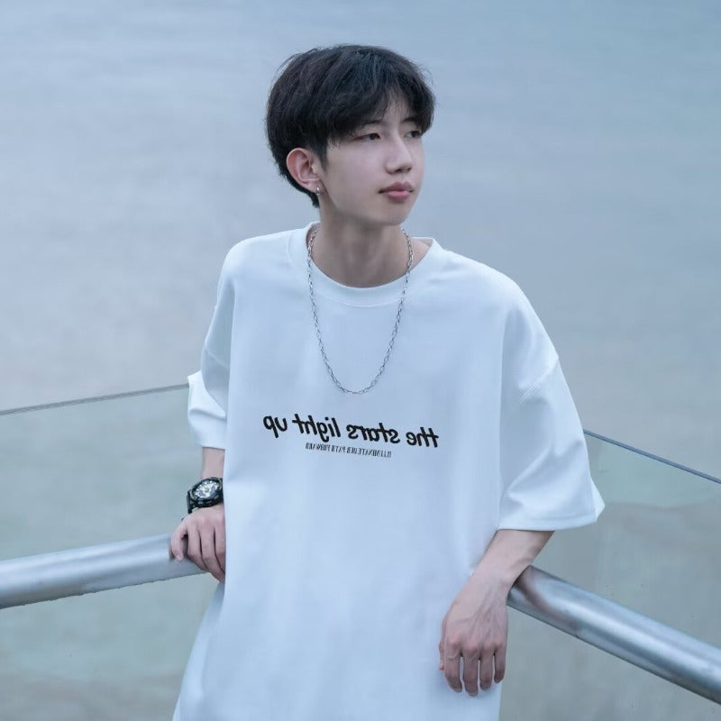 Oversized Typography Printed Round Neck T-shirt