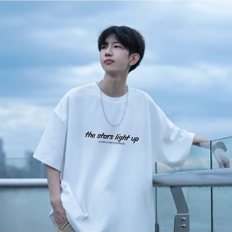 Oversized Typography Printed Round Neck T-shirt