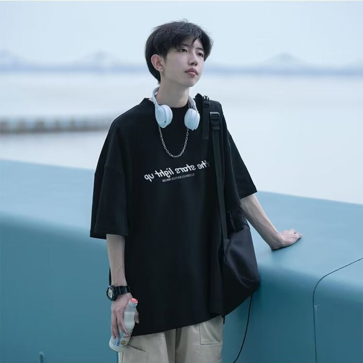 Oversized Typography Printed Round Neck T-shirt