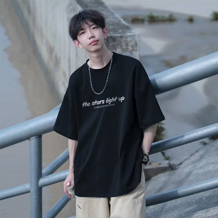 Oversized Typography Printed Round Neck T-shirt