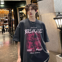 Typography Round Neck Drop Shoulder Sleeves Printed T-shirt