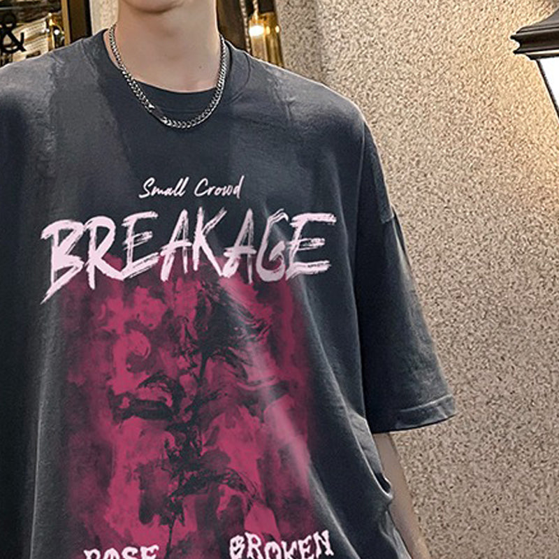 Typography Round Neck Drop Shoulder Sleeves Printed T-shirt