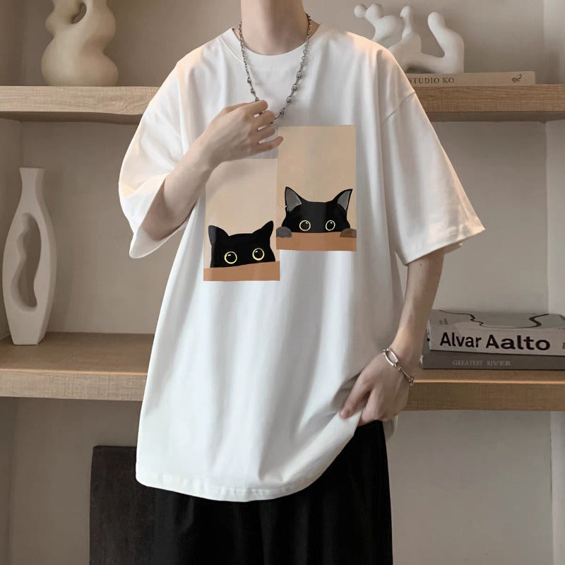 Graphic Round Neck Drop Shoulder Sleeves Printed T-shirt