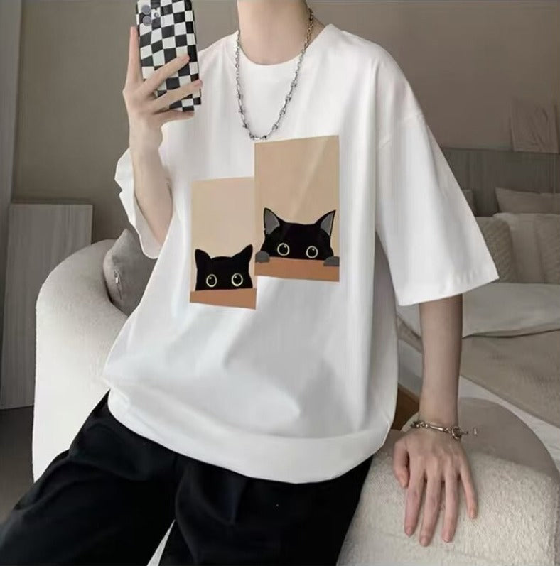 Graphic Round Neck Drop Shoulder Sleeves Printed T-shirt