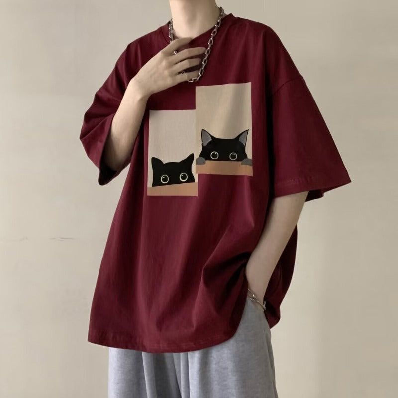 Graphic Printed Round Neck Drop Shoulder Oversized Cotton T-shirt