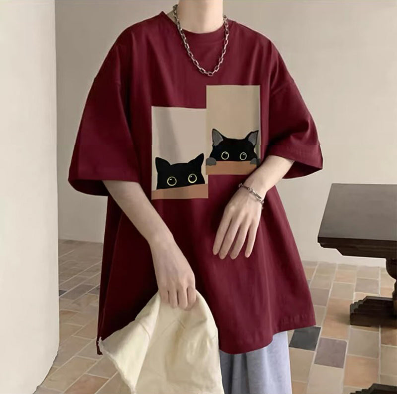 Graphic Printed Round Neck Drop Shoulder Oversized Cotton T-shirt